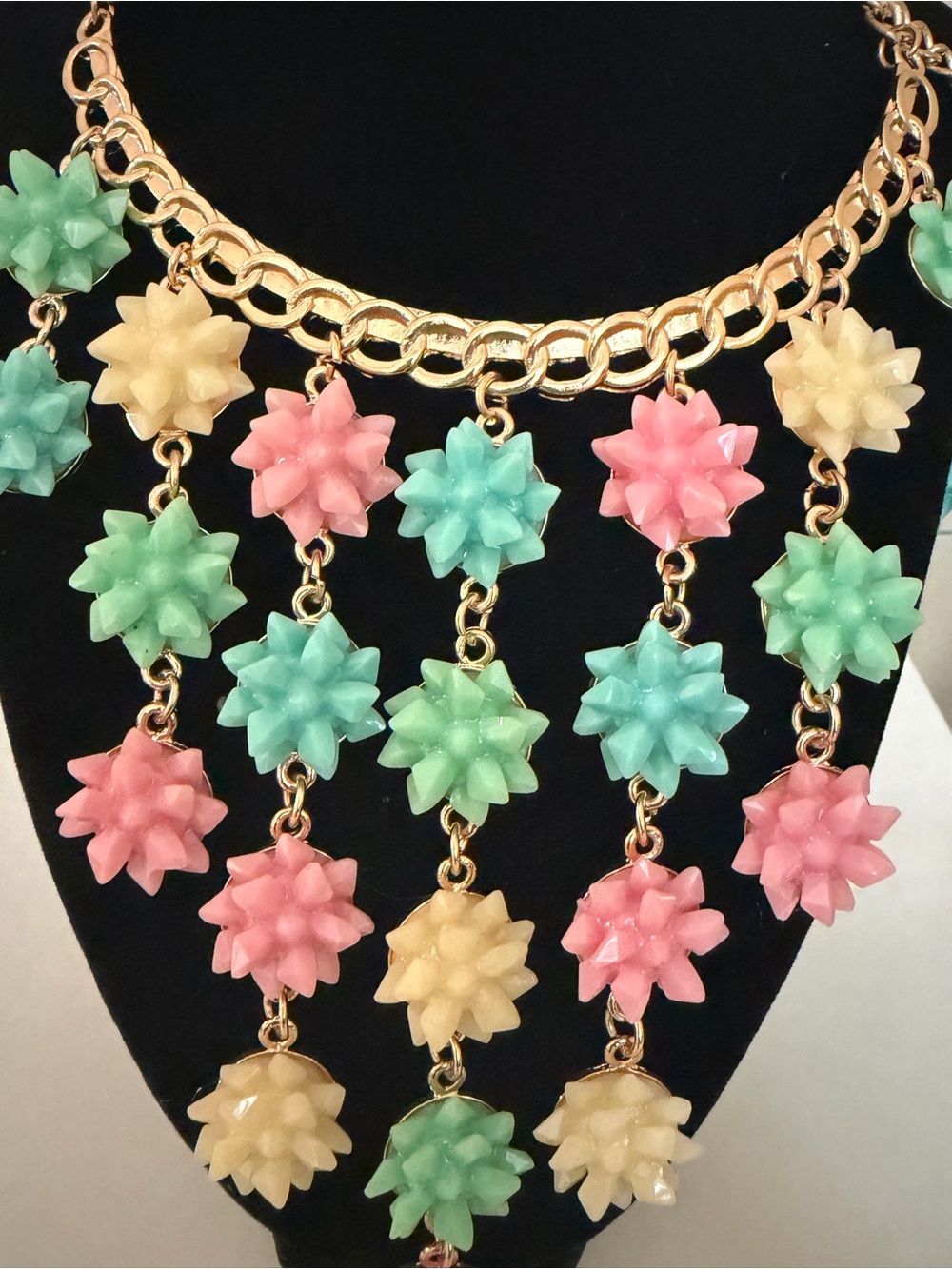 Statement Floral Cascade Necklace - Pastel Pink, Mint & Cream